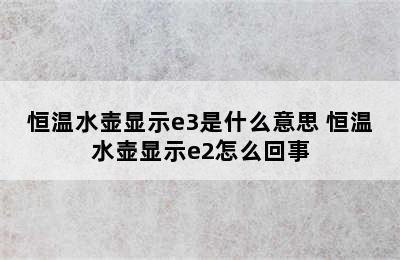 恒温水壶显示e3是什么意思 恒温水壶显示e2怎么回事